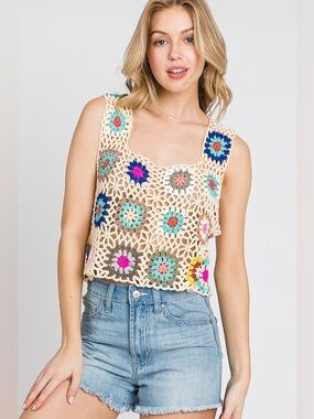 Sewn + Seen Natural Multi Color Handmade CrochetCoverTop (Flower Color May Vary)